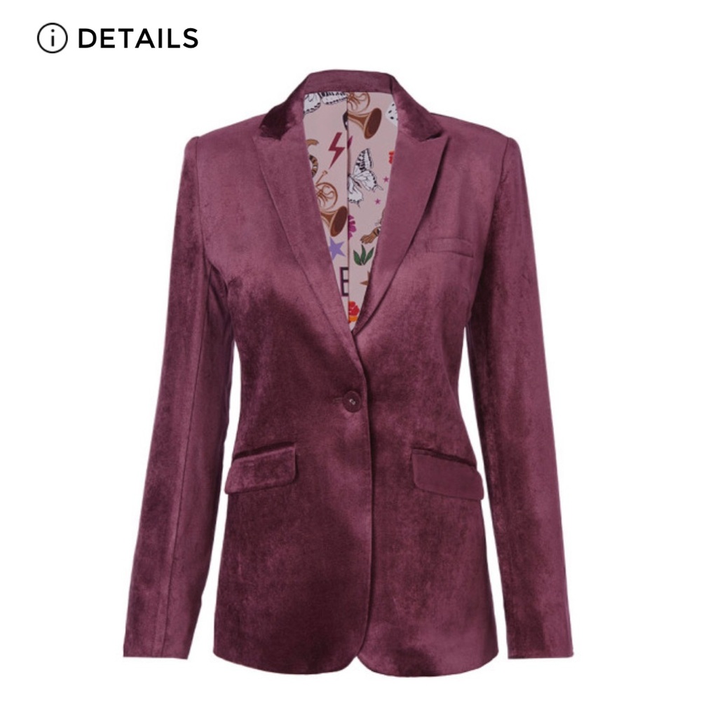 CAbi Purple Velvet Blazer with Notched Lapels